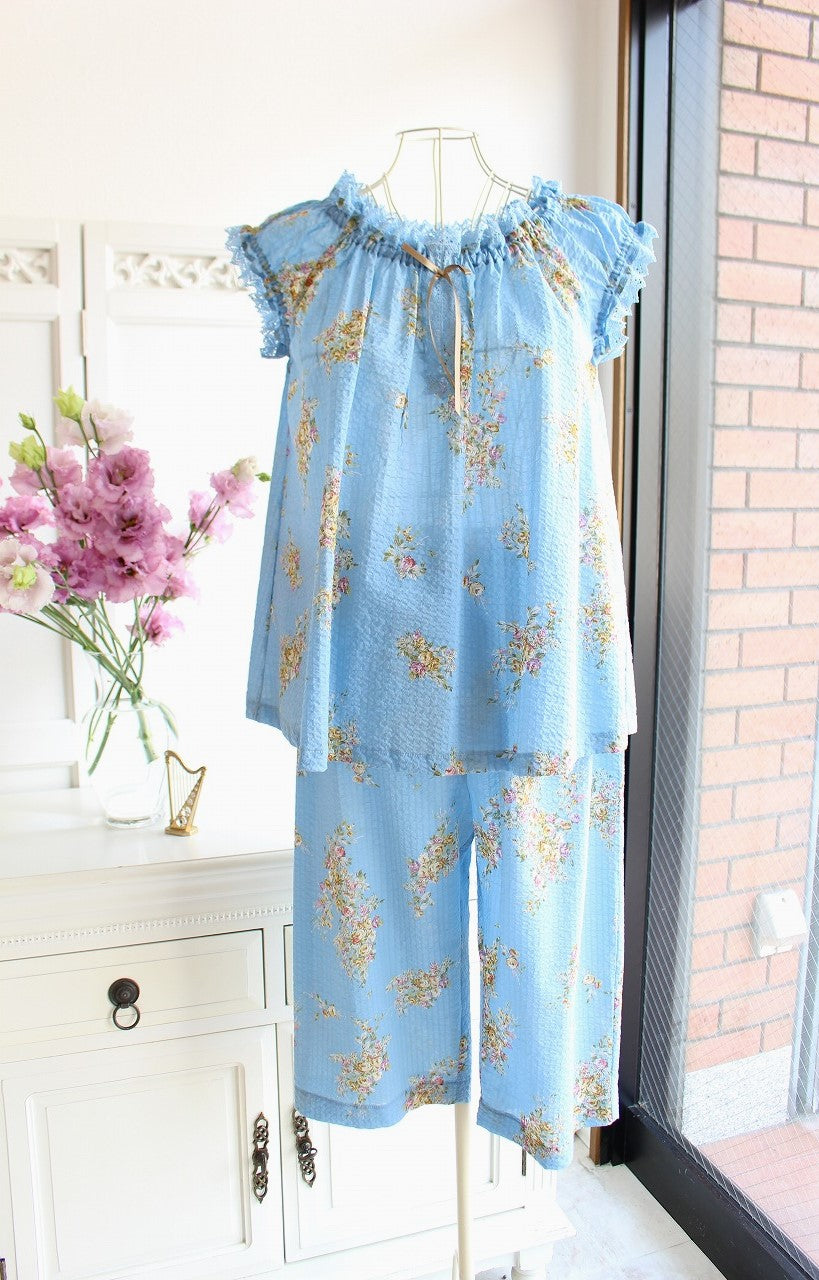IKUKO　ローンリップル花柄プリント　パジャマ