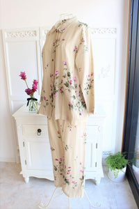 IKUKO　ダブルガーゼ花柄　襟付きパジャマ/サンドベージュ