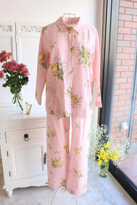 IKUKO　Wガーゼ花柄プリント/襟付きパジャマ/ピンク