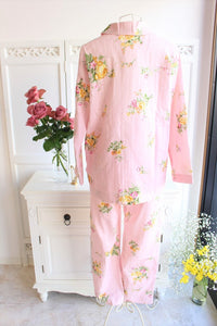 IKUKO　Wガーゼ花柄プリント/襟付きパジャマ/ピンク